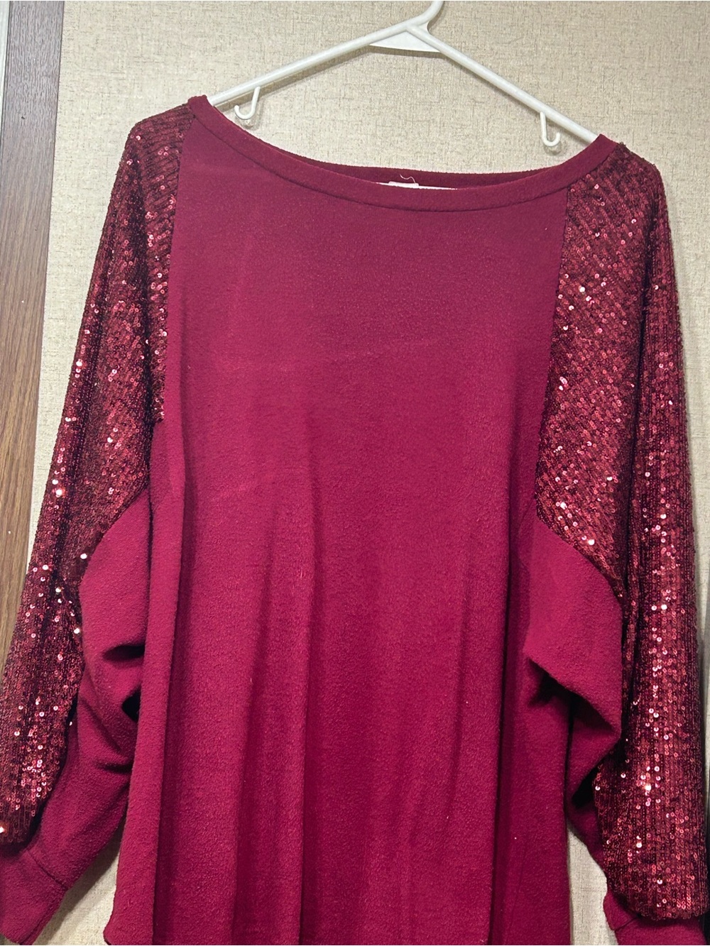 7th Ray Burgundy Sequin Sleeve Long Sleeve Dress